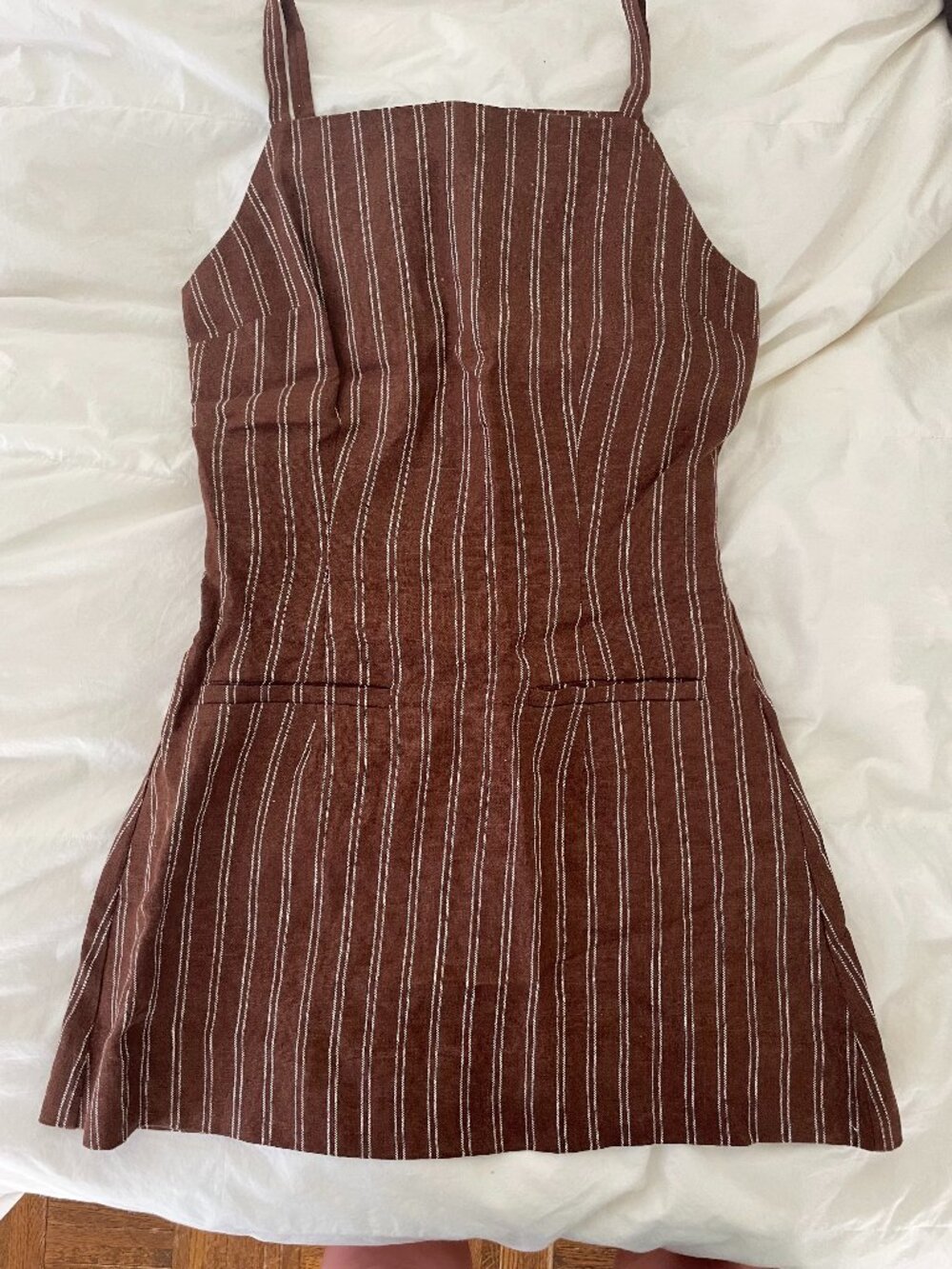 Reformation Brown and White Striped mini dress size 2